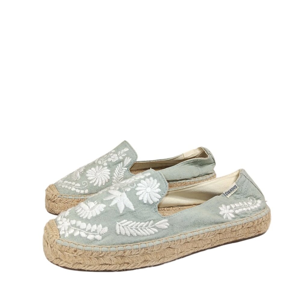 Soludos Shiloh Espadrilles Womens 8.5 Green Floral Embroidered Boho Casual Flats